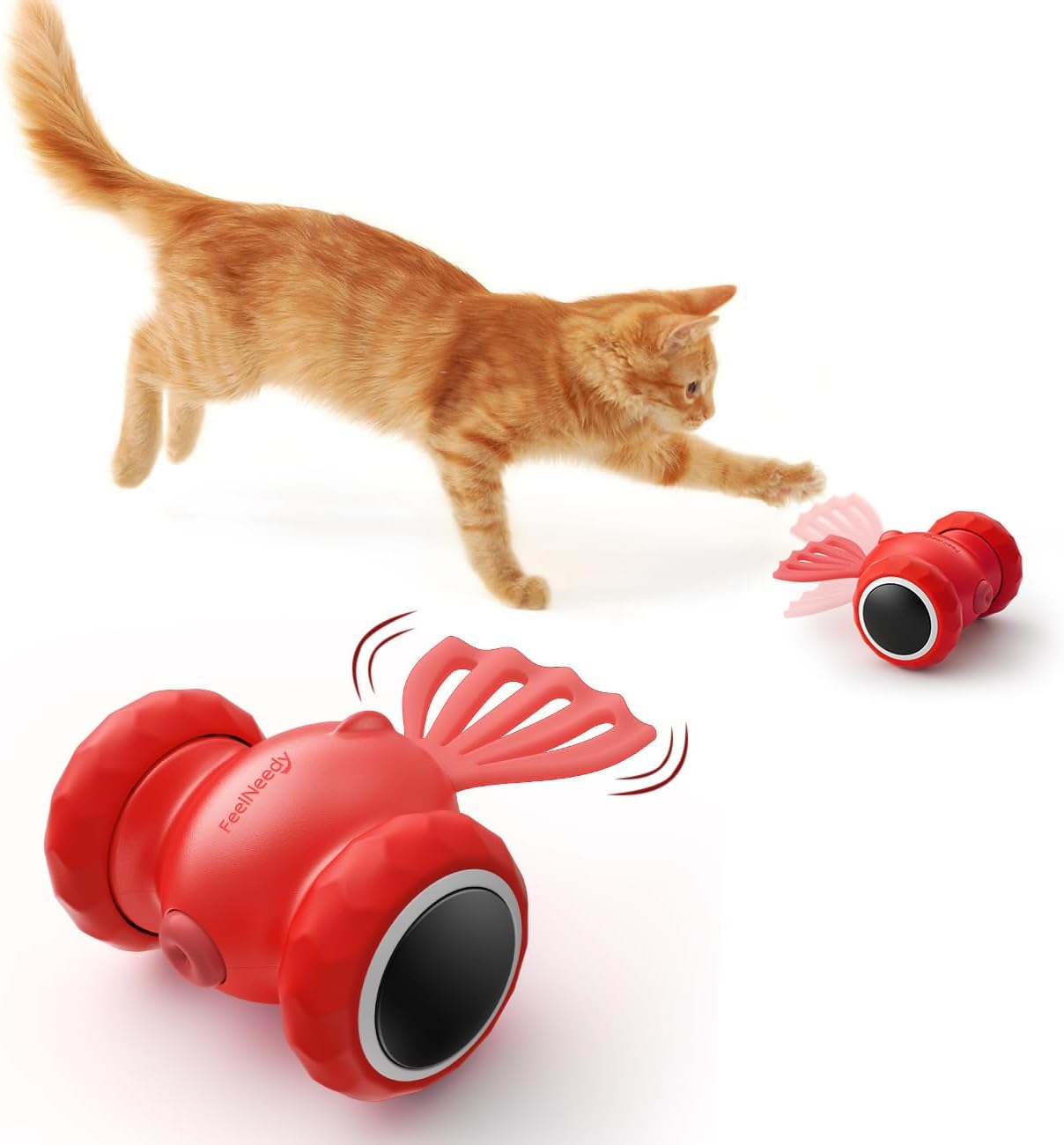 Interactive Cat Toy, Goldfish Design with LED Light for All Breeds of Cats, Self-Moving & USB-C Rechargeable, Perfect Indoor Playmate for Kittens (Red)