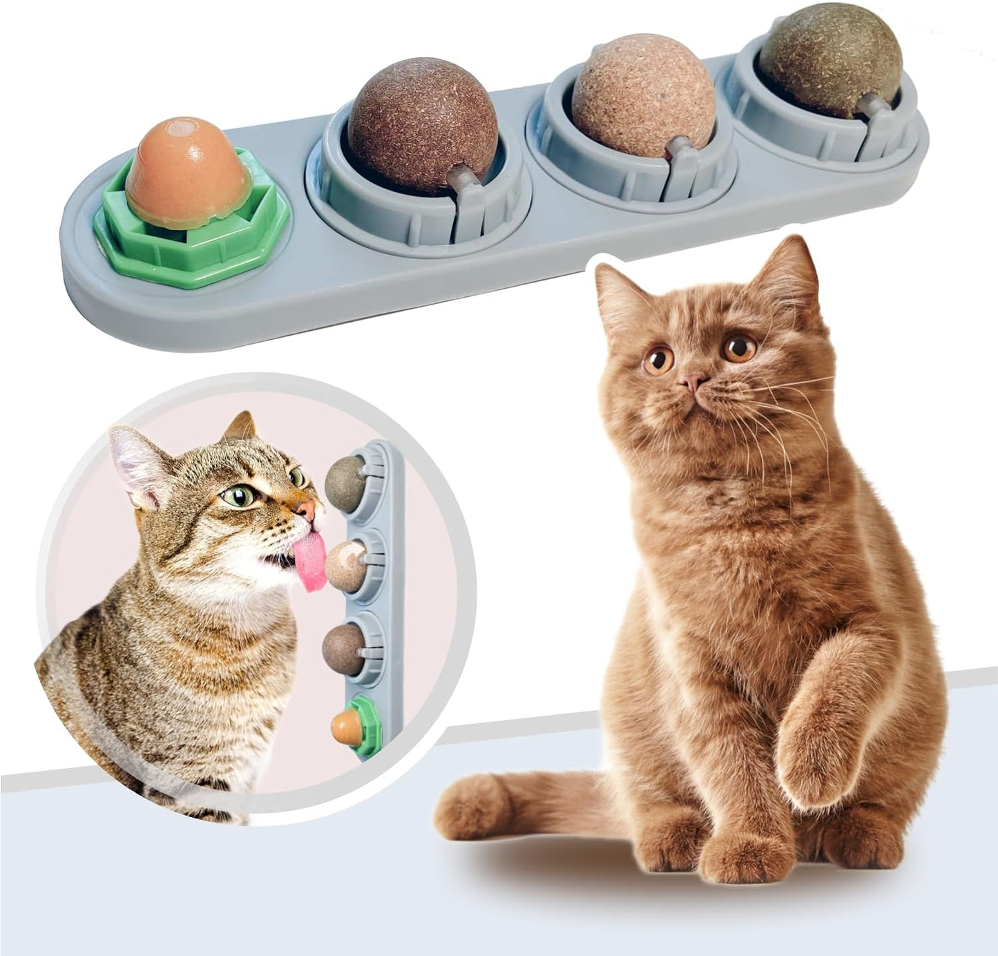 Catnip Ball for Cats,Edible Toys,Silvervine Lick Safe Balls,Natural Dental Cleaning Toy for Healthy Playtime, 4 Pcs,Indoor Walls That Excite Cats (Grey)