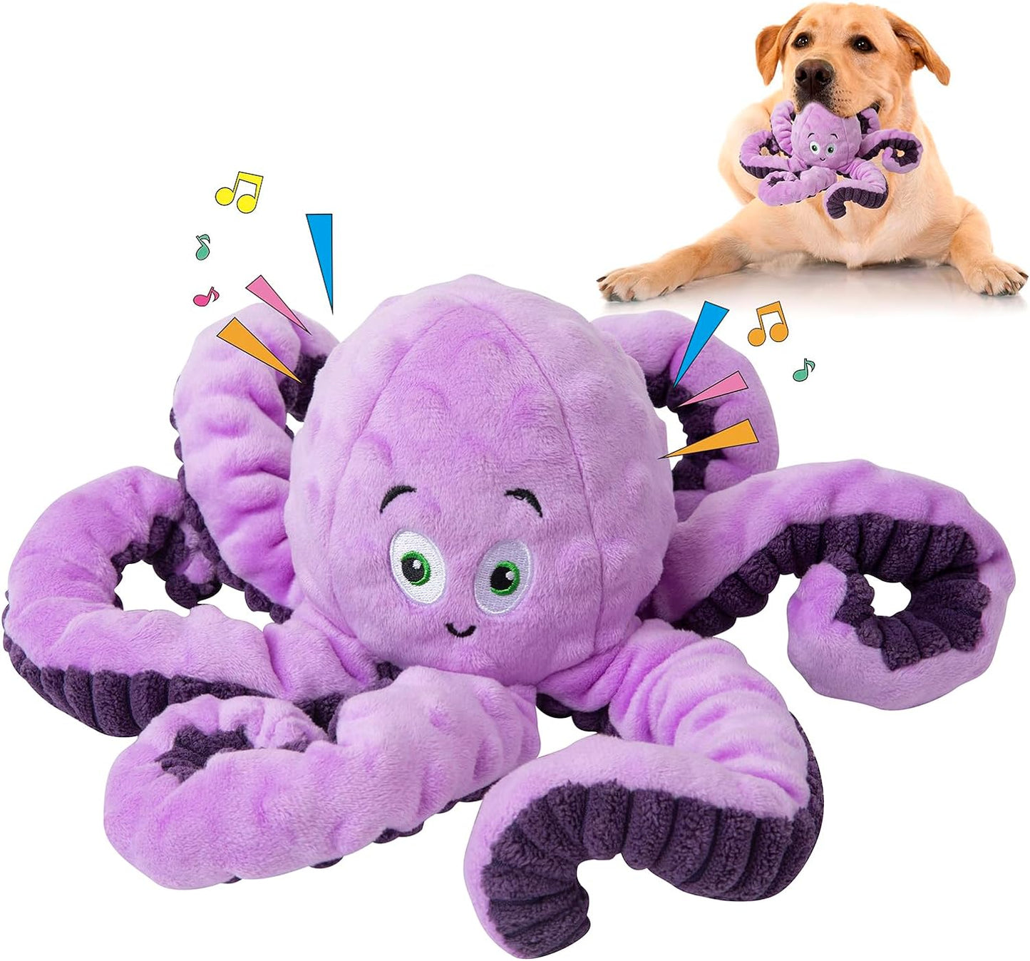Dog Toys for Large Breed, Octopus Squeaky Funny Cute Interactive Medium & Small Dog Toys, Stuffed Plush Animals Puppy Toys, Dog Birthday Gifts for Dog Presents - Octopus