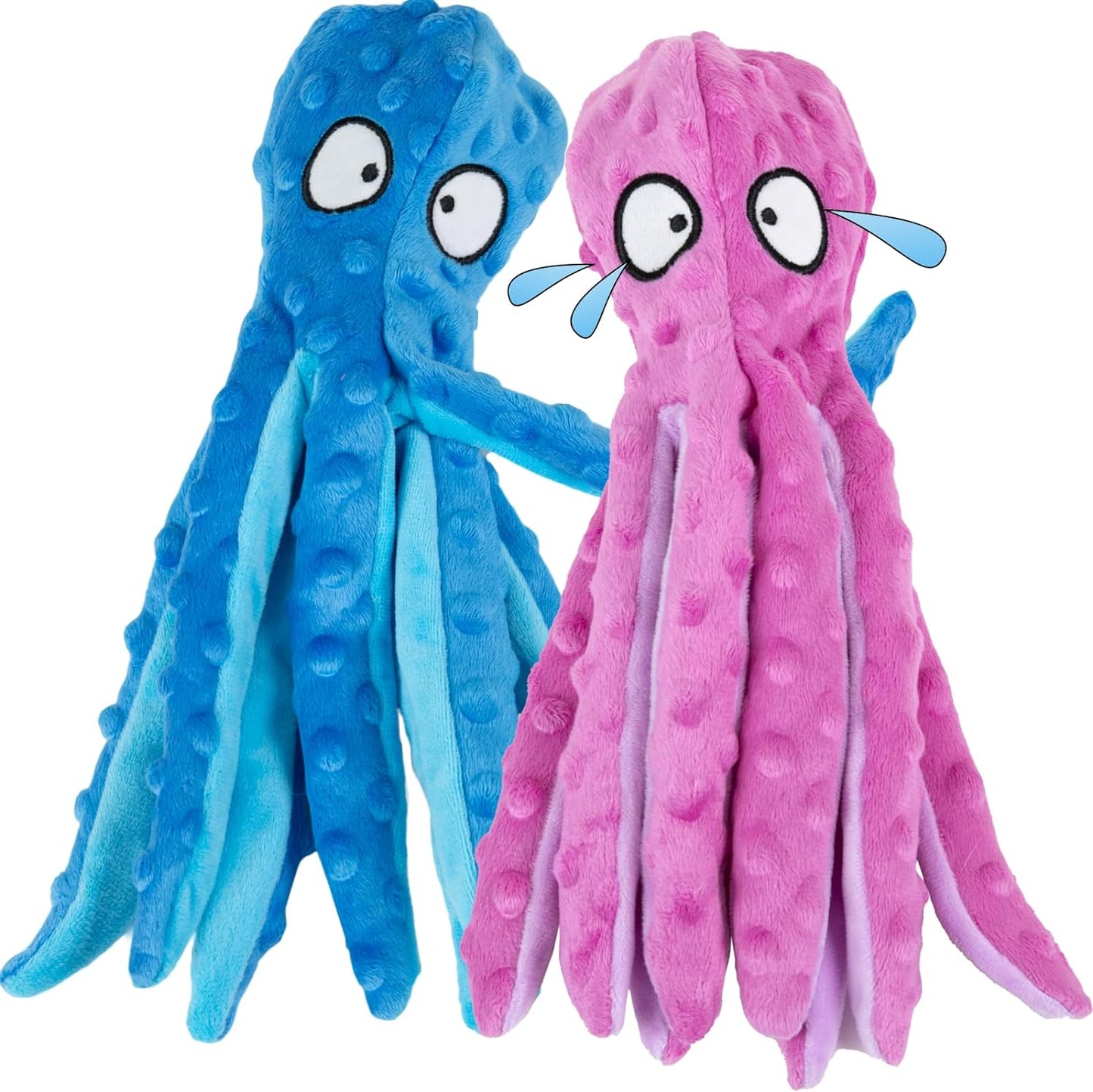 2 Pack Squeaky Dog Toys, Octopus Plush Dog Toys No Stuffing Crinkle Pet Toys for Small, Medium, Large Dogs Teething, Durable Aggressive Chewers