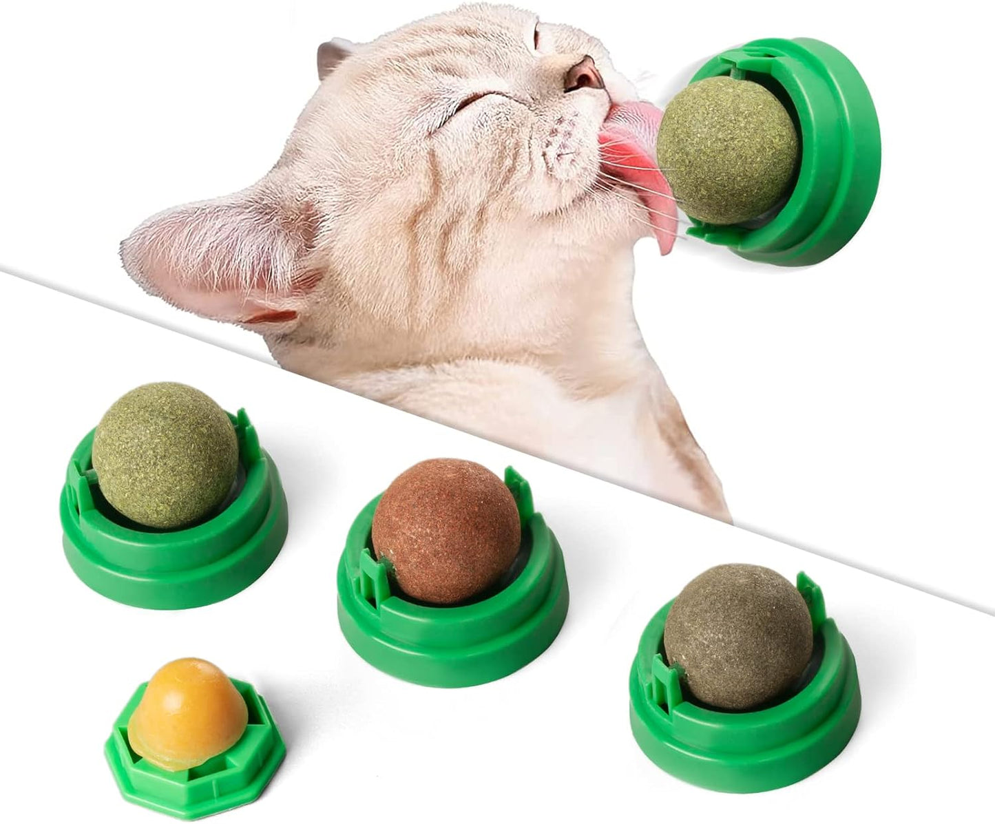 Cat Toy-Catnip Toys for Cats 4 Pcs,Catnip Toys Balls,Extra Cat Energy Ball, Natural Interactive Toy Edible Kitty Lick Toys for Cats Lick Teeth Cleaning Dental Cat Ball Toy, Cat Wall Treats (Green)