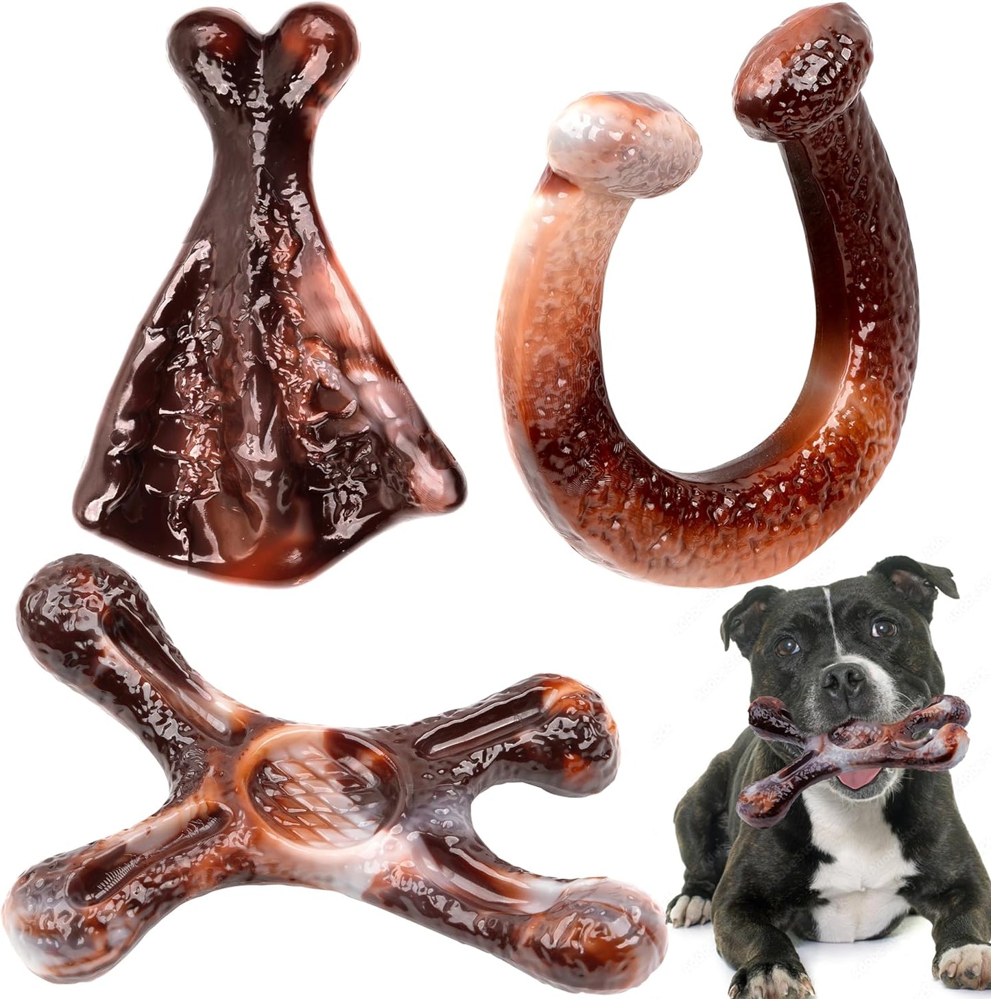 3 Pack Dog Chew Toys Indestructible Dog Chew Toys for Aggressive Chewers,with Bacon Flavor Durable Nylon Dog Bones Teething Toy for Small Medium and Large Dog Breeds (Brown)