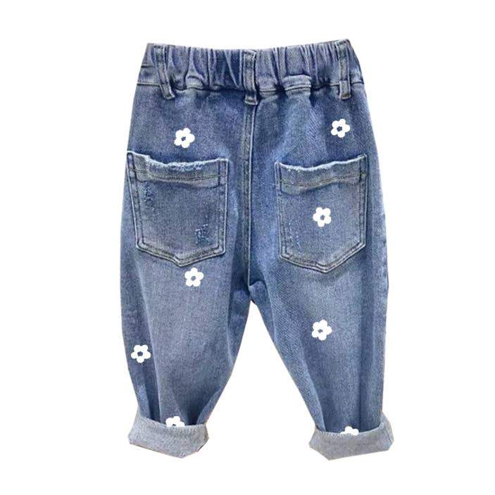 Disco Panda Kids Hand Painted Retro Flower Jeans