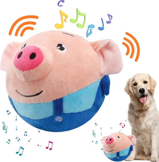 Active Moving Pet Plush Toy, Interactive Dog Toy Pet Bouncing Balls, USB Rechargeable Interactive Washable Cartoon Pig Plush Sound Electronic Dog Toy, Small Plush Sound Toys for Dogs (Blue)