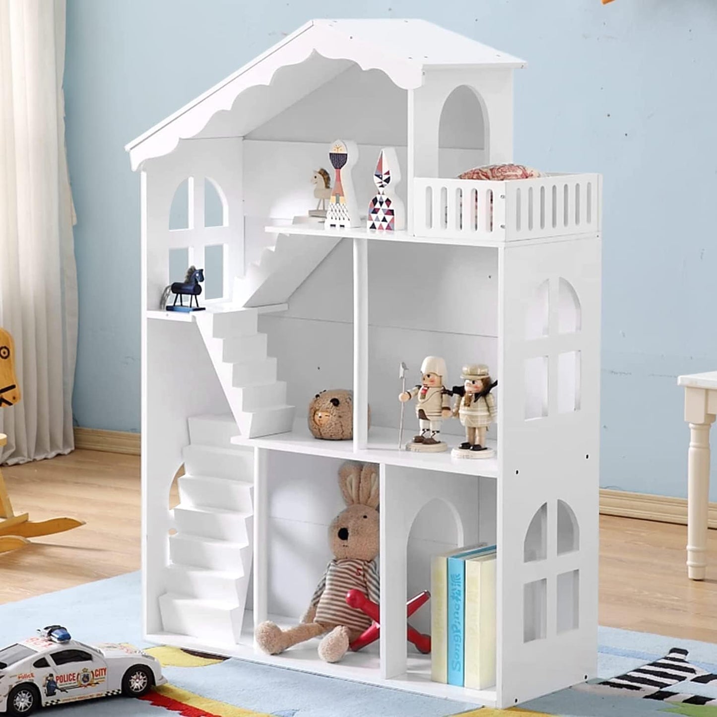 HILIROOM HILIROOM Dollhouse Bookshelf w/ Stairs & Balcony, 32.6”x12”x45.6”,(White) - $90