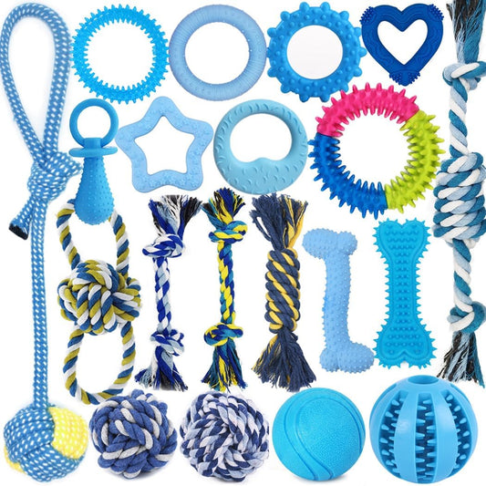 20 Pack Puppy Chew Toys - Dog Teething Toys for Puppies, New Puppy Toys Teething Rings and Durable Ropes, Blue Rubber Toy Bundle for Small Dogs, Cute Interactive Dog Balls for Small Breed