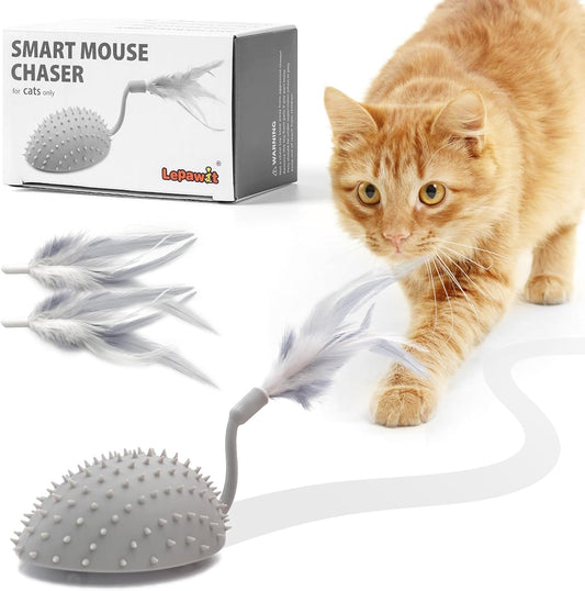Interactive Cat Toys for Indoor Cats, Automatic Moving Cat Mouse Cat Toys with Feather Tail, Cat Exercise Electric Toys, USB Rechargeable