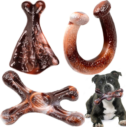 3 Pack Dog Chew Toys Indestructible Dog Chew Toys for Aggressive Chewers,with Bacon Flavor Durable Nylon Dog Bones Teething Toy for Small Medium and Large Dog Breeds (Brown)