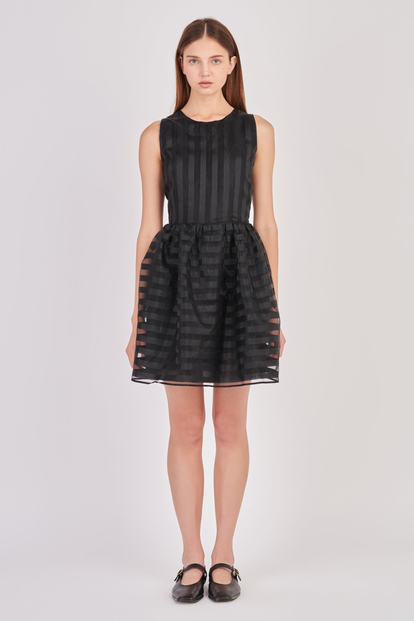 Striped Organza Sleeveless Mini Dress